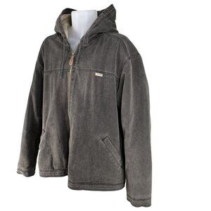 Wolverine Mens XXL Duck Hooded Full-Zip Chore Jacket Sherpa Lined Gray Outerwear